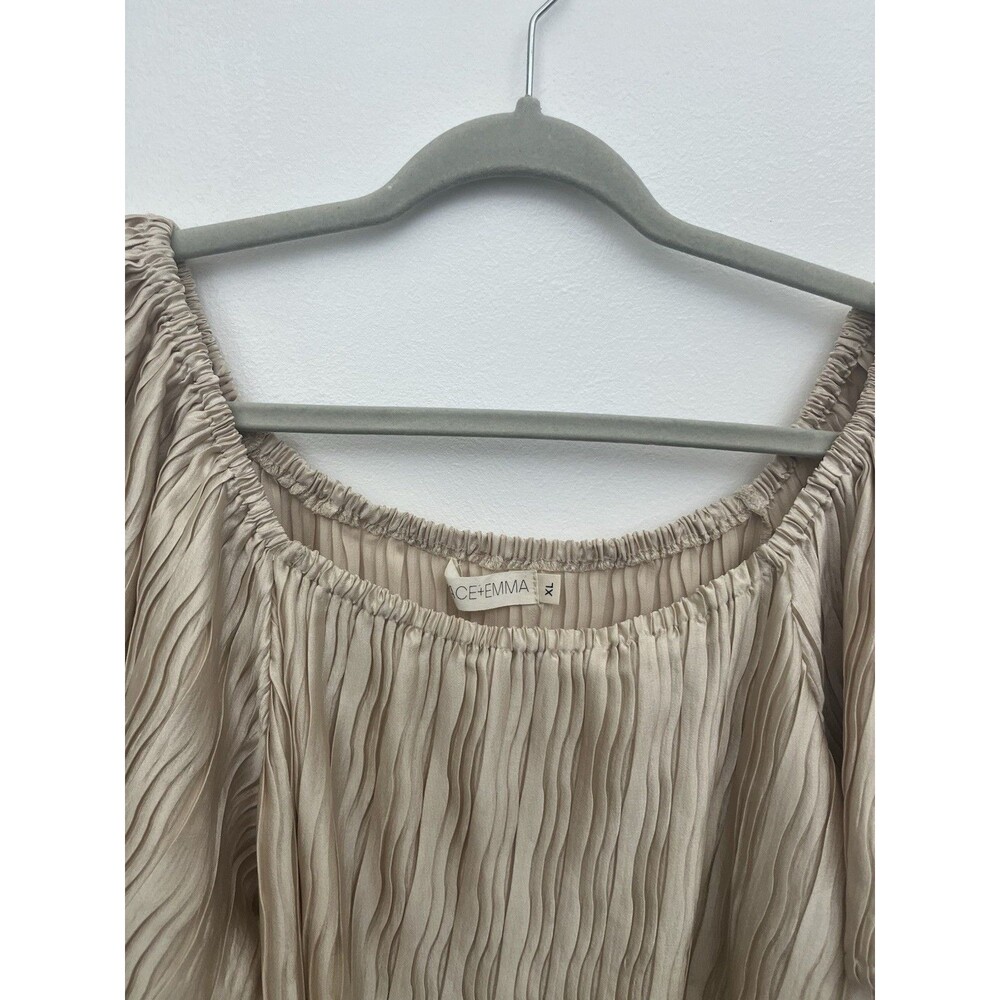 GRACE + EMMA Women’s Top Ivory Blouse Pleated Size XL Square Neck Pullover - Picture 10 of 13